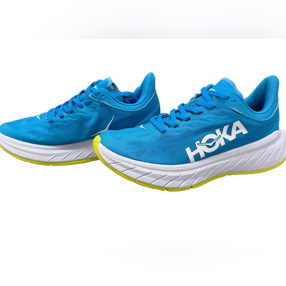 Hoka Sky Blue and Lime Athletic Shoes